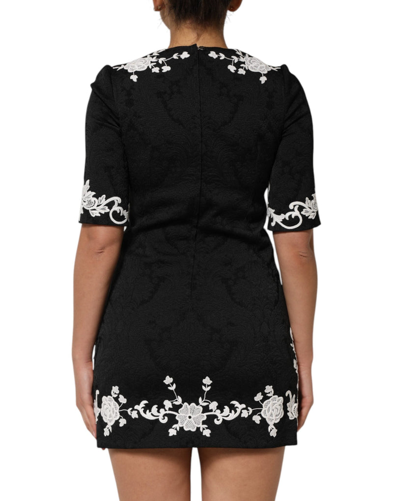 Black Lace Trim Short Sleeves A-line Dress Dolce & Gabbana