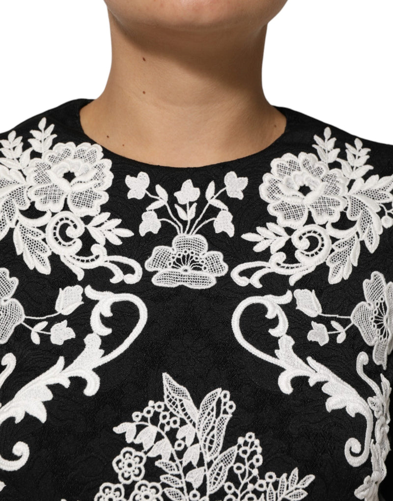 Black Lace Trim Short Sleeves A-line Dress Dolce & Gabbana