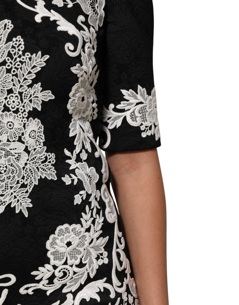 Black Lace Trim Short Sleeves A-line Dress Dolce & Gabbana