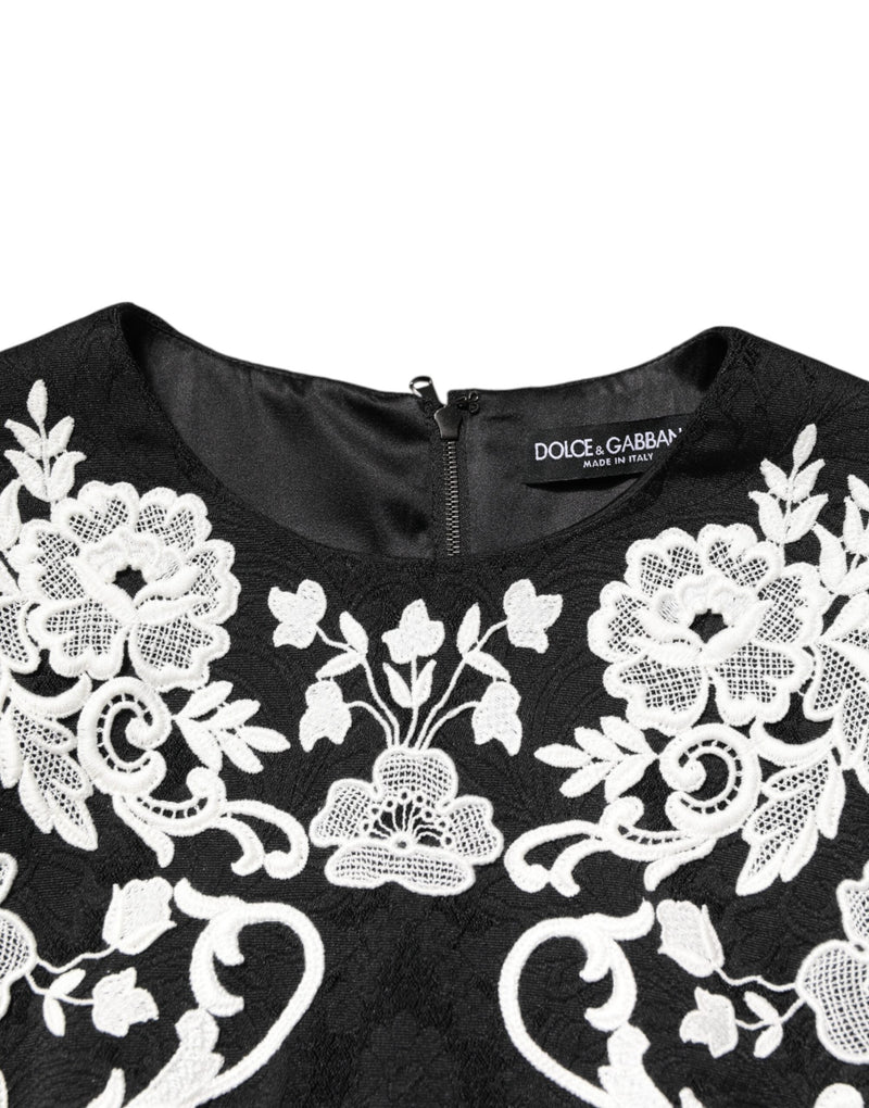 Black Lace Trim Short Sleeves A-line Dress Dolce & Gabbana