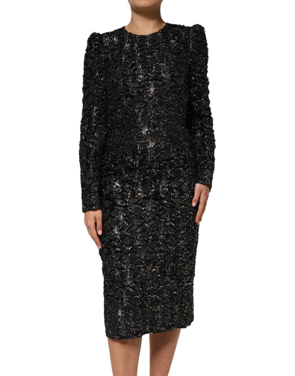 Black Sequin Bouclé Tweed Sheath Dress Dolce & Gabbana