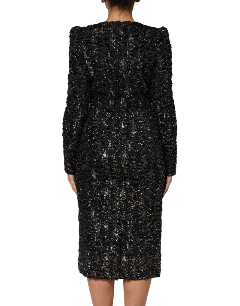 Black Sequin Bouclé Tweed Sheath Dress Dolce & Gabbana