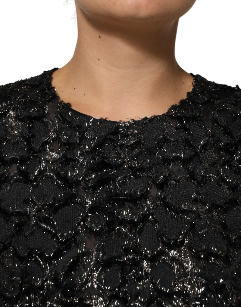 Black Sequin Bouclé Tweed Sheath Dress Dolce & Gabbana
