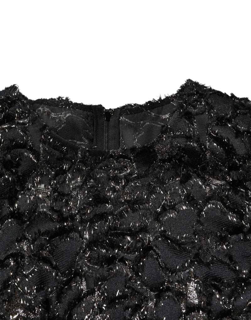 Black Sequin Bouclé Tweed Sheath Dress Dolce & Gabbana