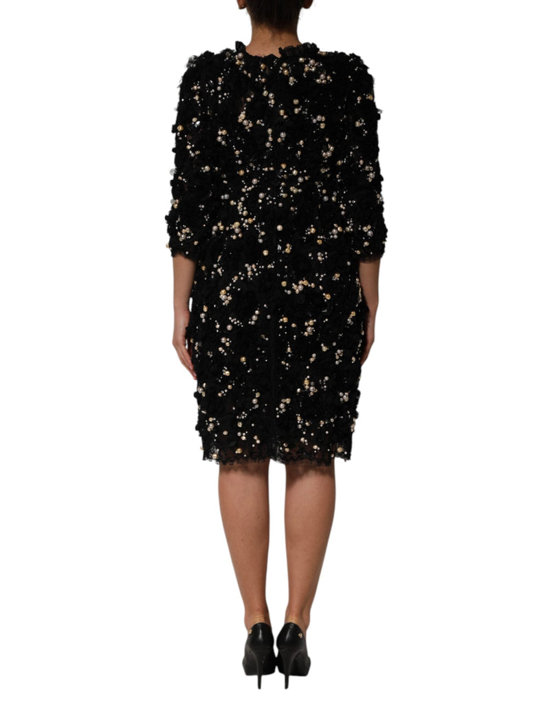 Black Viscose Pearl Embellishment Shift Dress Dolce & Gabbana