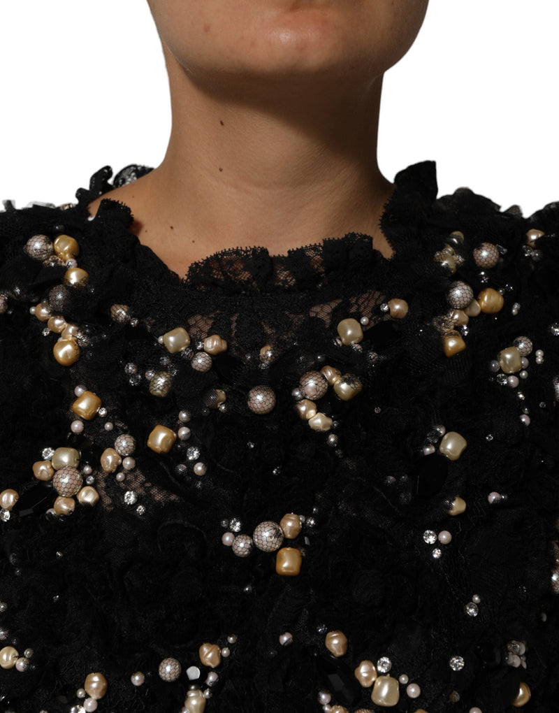 Black Viscose Pearl Embellishment Shift Dress Dolce & Gabbana