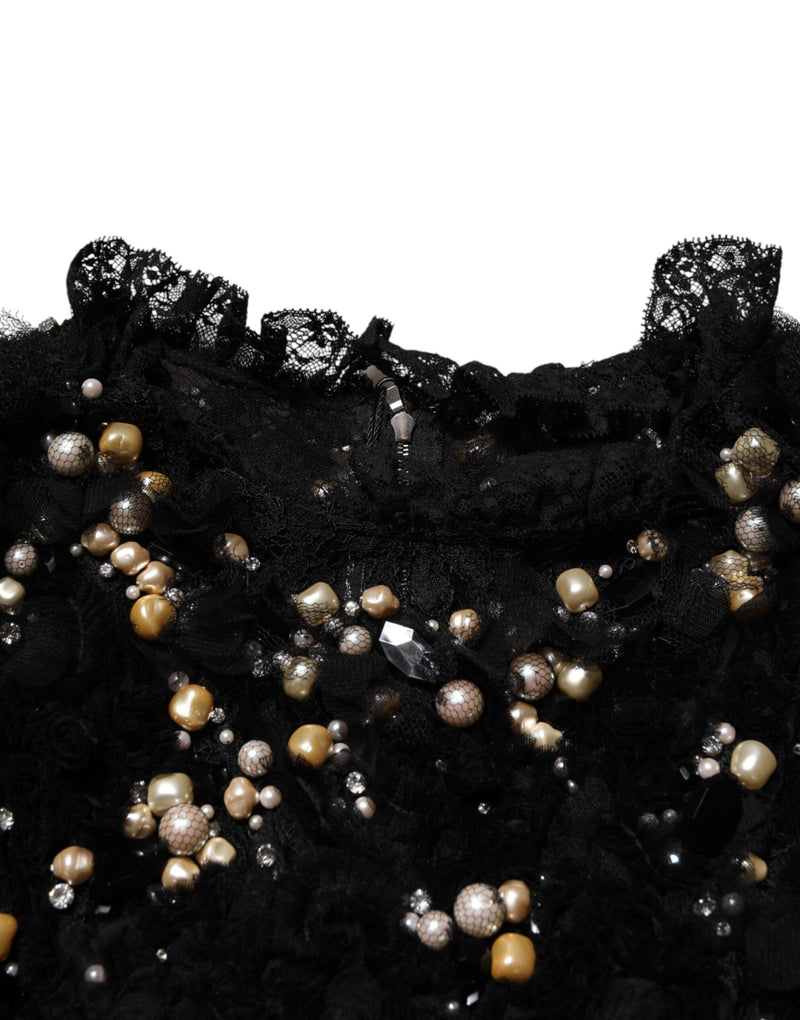 Black Viscose Pearl Embellishment Shift Dress Dolce & Gabbana