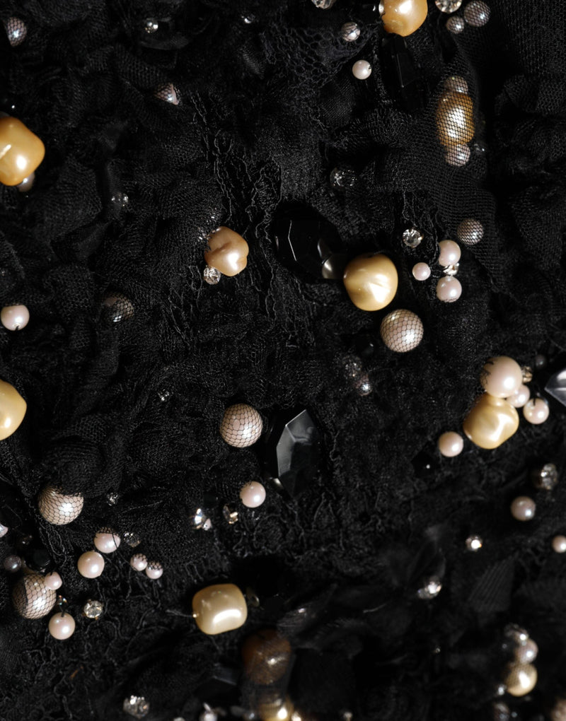 Black Viscose Pearl Embellishment Shift Dress Dolce & Gabbana