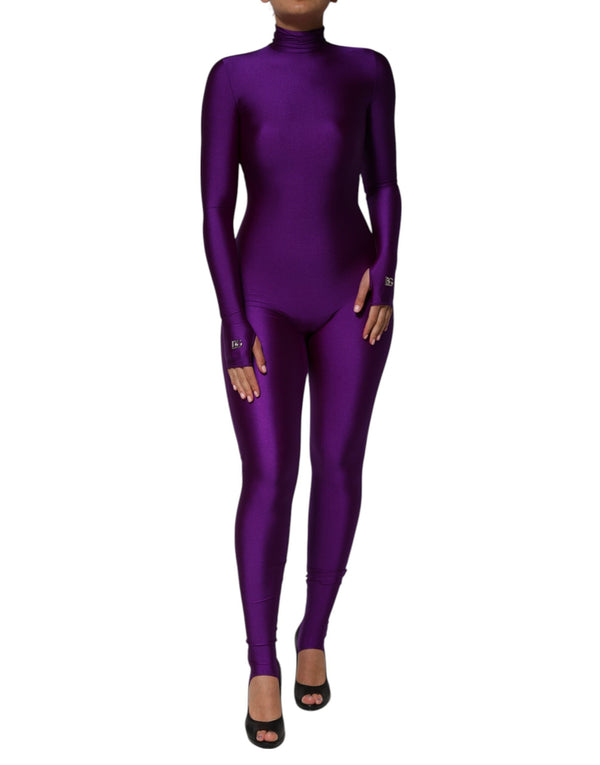 Purple Nylon Turtleneck Bodycon Jumpsuit Dress Dolce & Gabbana