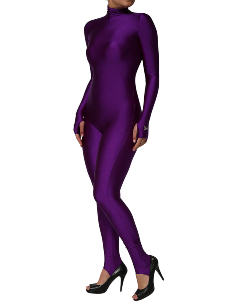 Purple Nylon Turtleneck Bodycon Jumpsuit Dress Dolce & Gabbana