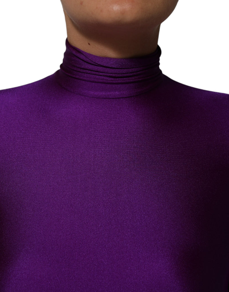 Purple Nylon Turtleneck Bodycon Jumpsuit Dress Dolce & Gabbana