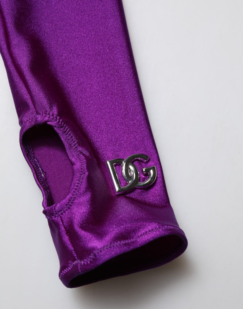 Purple Nylon Turtleneck Bodycon Jumpsuit Dress Dolce & Gabbana