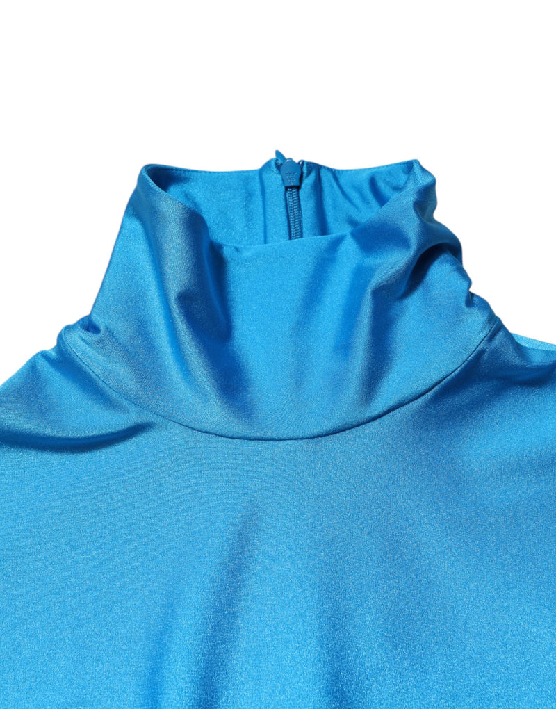 Blue Nylon Turtleneck Bodycon Jumpsuit  Dress Dolce & Gabbana
