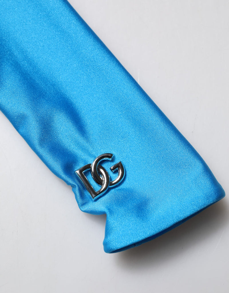 Blue Nylon Turtleneck Bodycon Jumpsuit  Dress Dolce & Gabbana