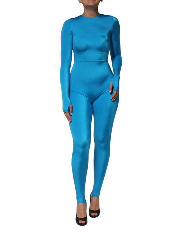 Blue Nylon Crew Neck Bodycon Jumpsuit Dress Dolce & Gabbana