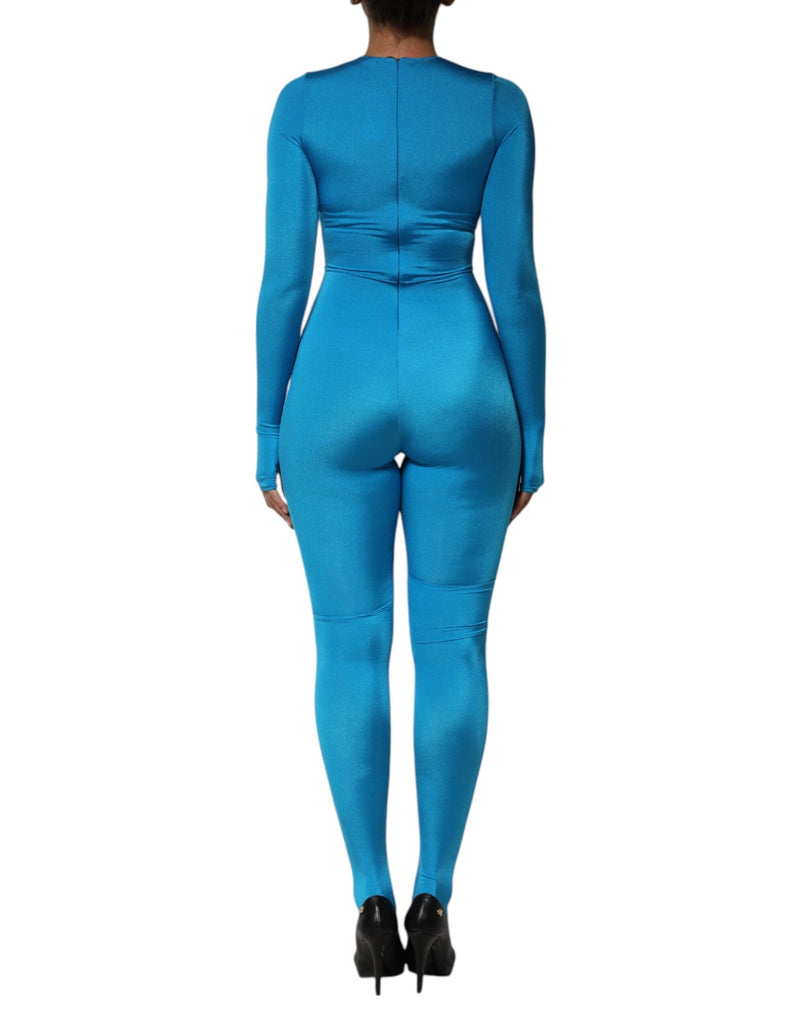 Blue Nylon Crew Neck Bodycon Jumpsuit Dress Dolce & Gabbana