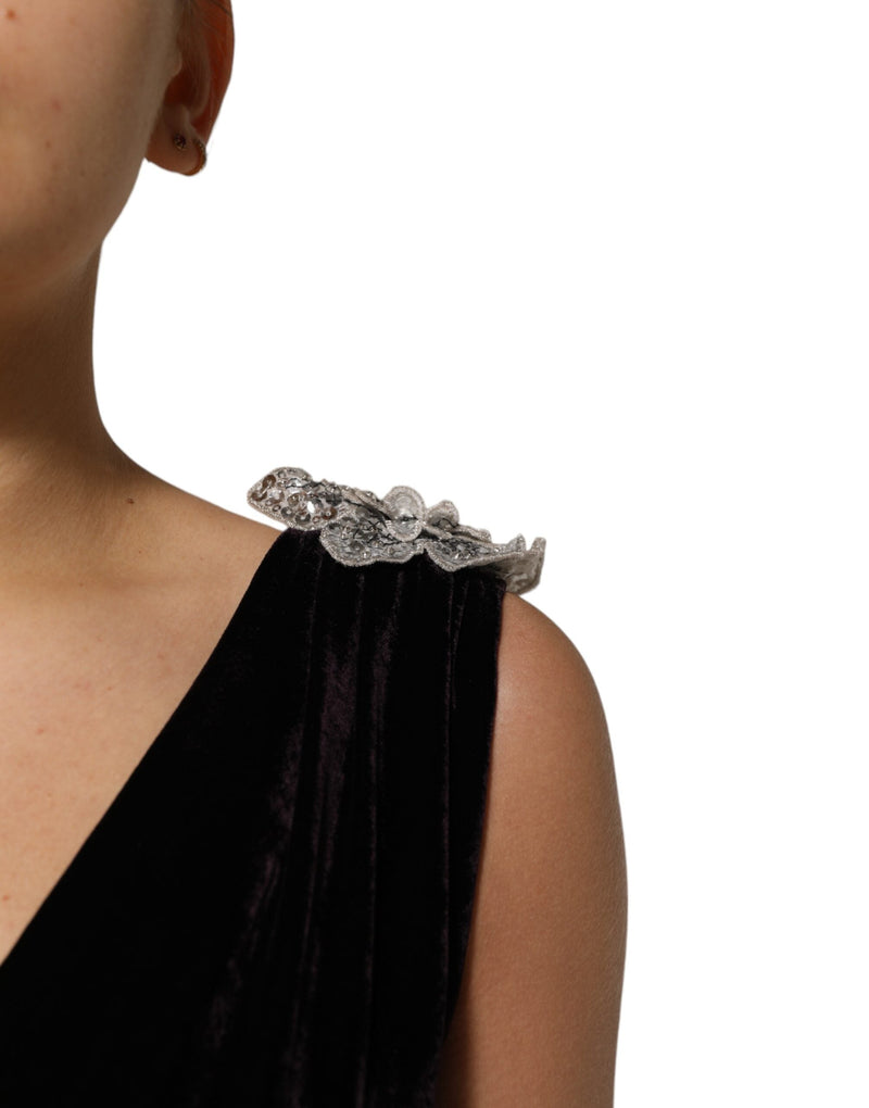 Black Velvet Flower Embellishment Aline Dress Dolce & Gabbana