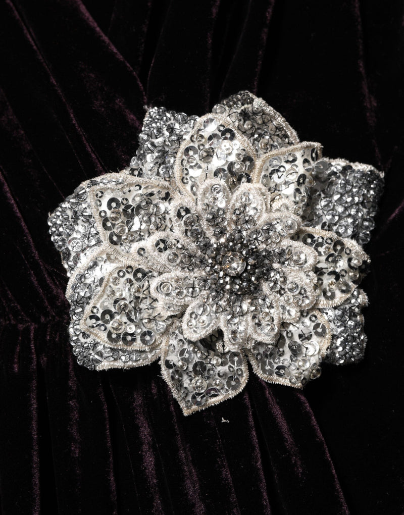 Black Velvet Flower Embellishment Aline Dress Dolce & Gabbana