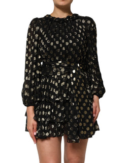 Black Gold Polka Dot Silk Brocade Mini Dress Dolce & Gabbana