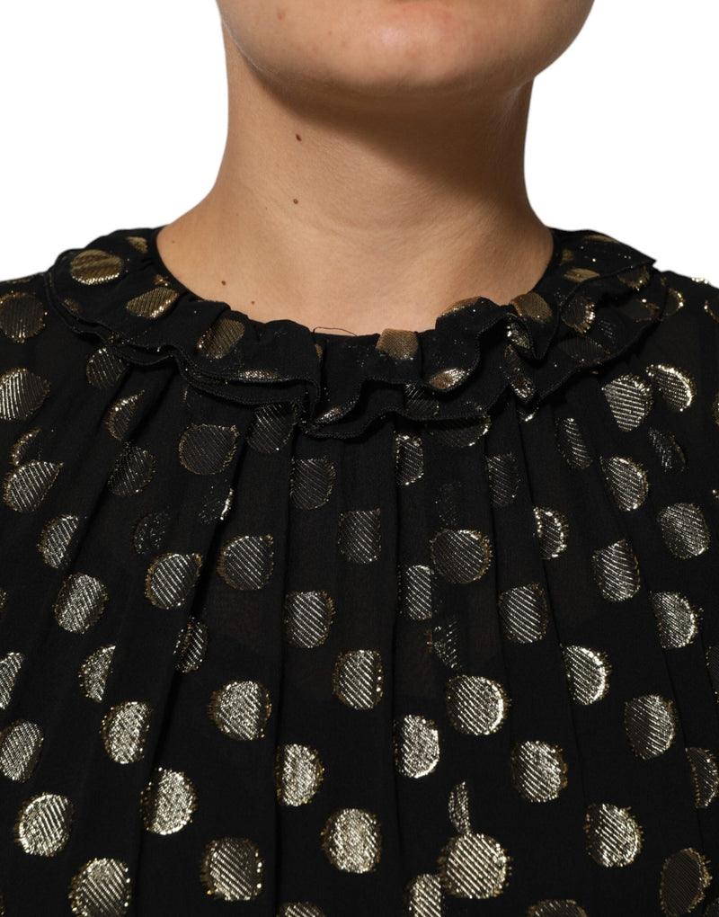 Black Gold Polka Dot Silk Brocade Mini Dress Dolce & Gabbana