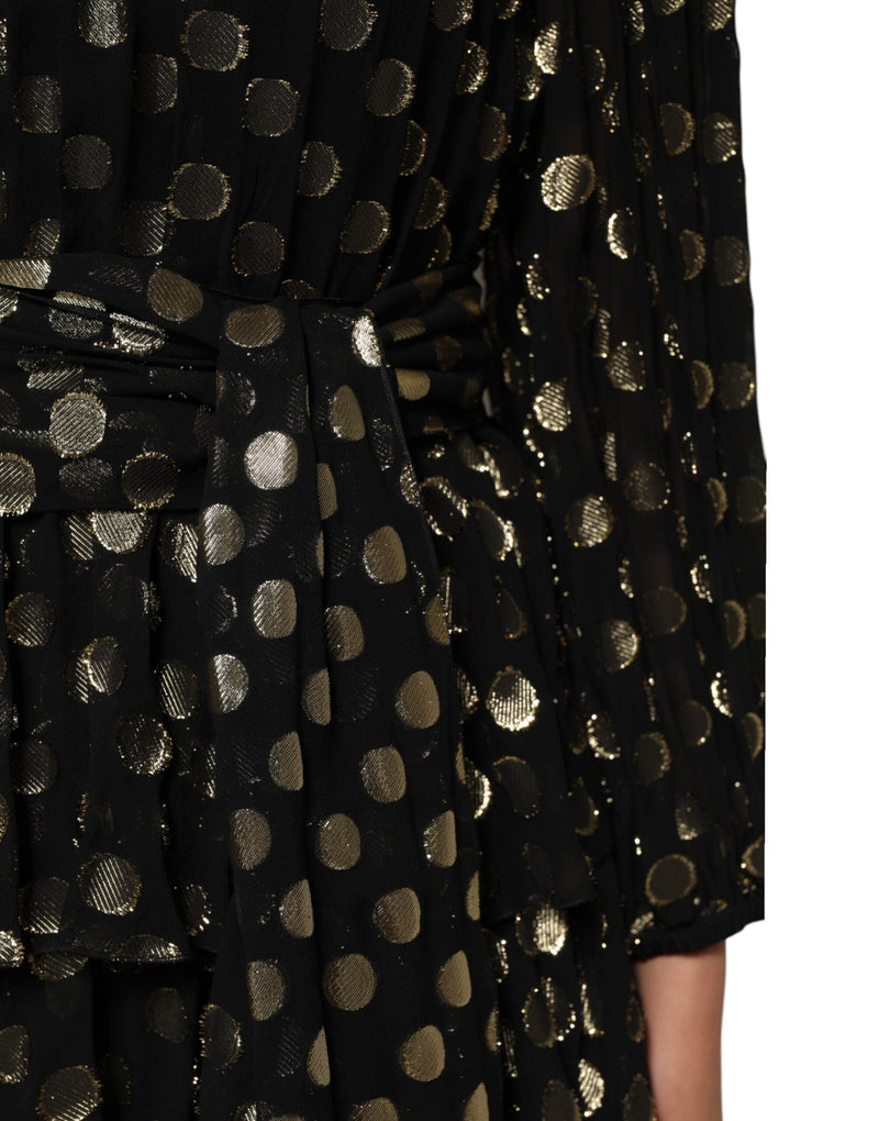 Black Gold Polka Dot Silk Brocade Mini Dress Dolce & Gabbana