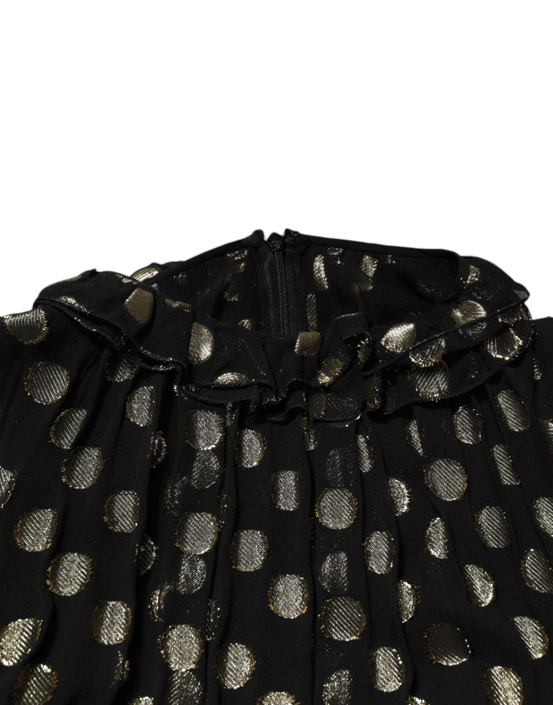 Black Gold Polka Dot Silk Brocade Mini Dress Dolce & Gabbana