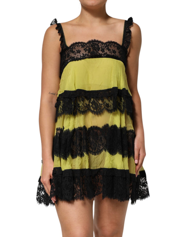 Yellow Black Babydoll Chemise Lingerie Dress Dolce & Gabbana