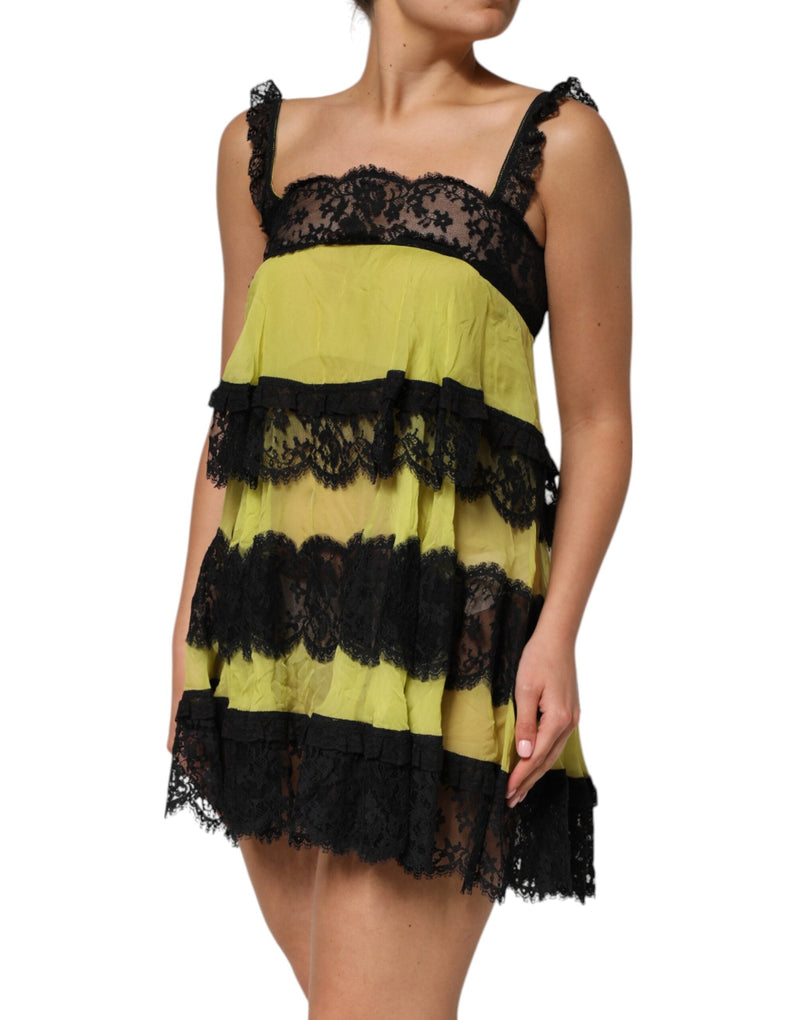 Yellow Black Babydoll Chemise Lingerie Dress Dolce & Gabbana