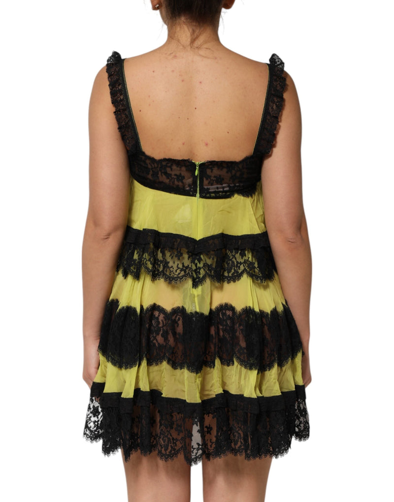 Yellow Black Babydoll Chemise Lingerie Dress Dolce & Gabbana