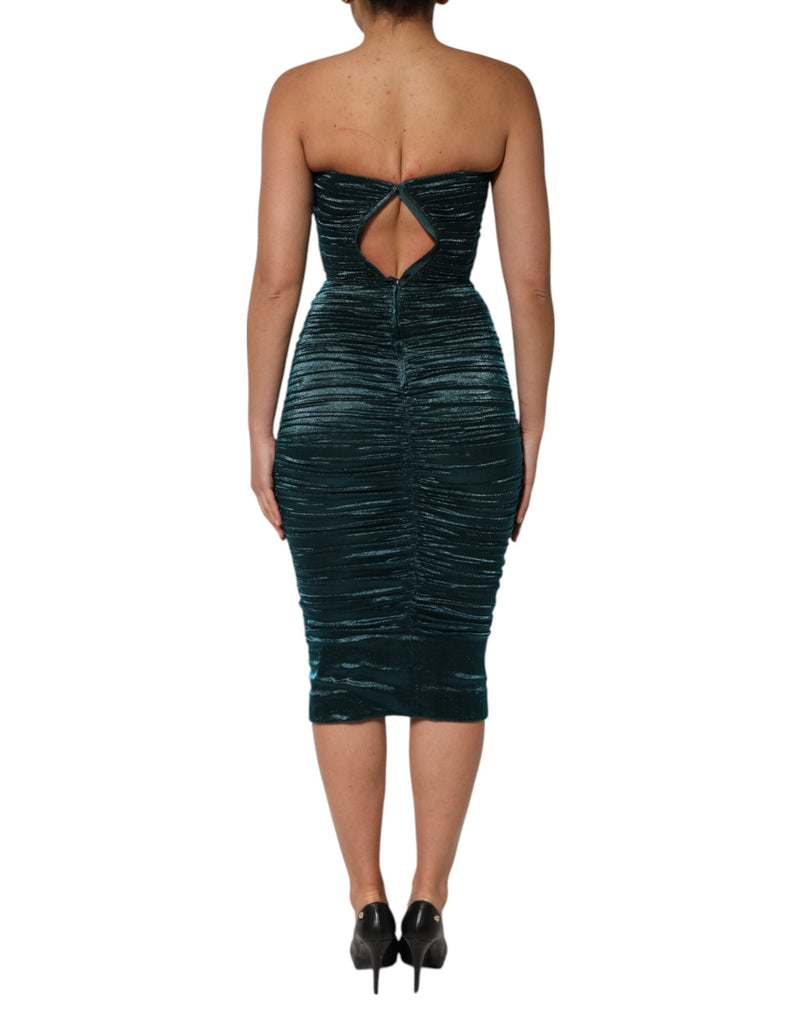 Green Silk Satin Fitted Strapless Dress Dolce & Gabbana
