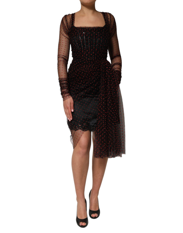 Black Lace Trim Long Sleeve Sheath Mini Dress Dolce & Gabbana