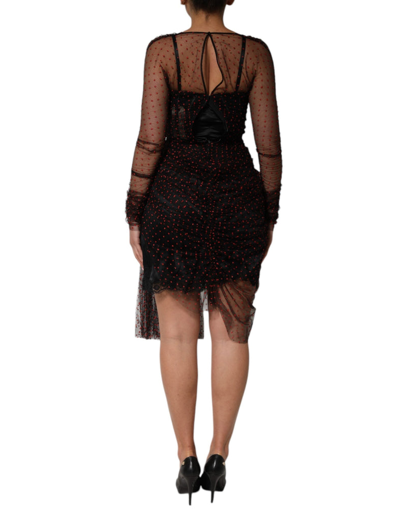 Black Lace Trim Long Sleeve Sheath Mini Dress Dolce & Gabbana