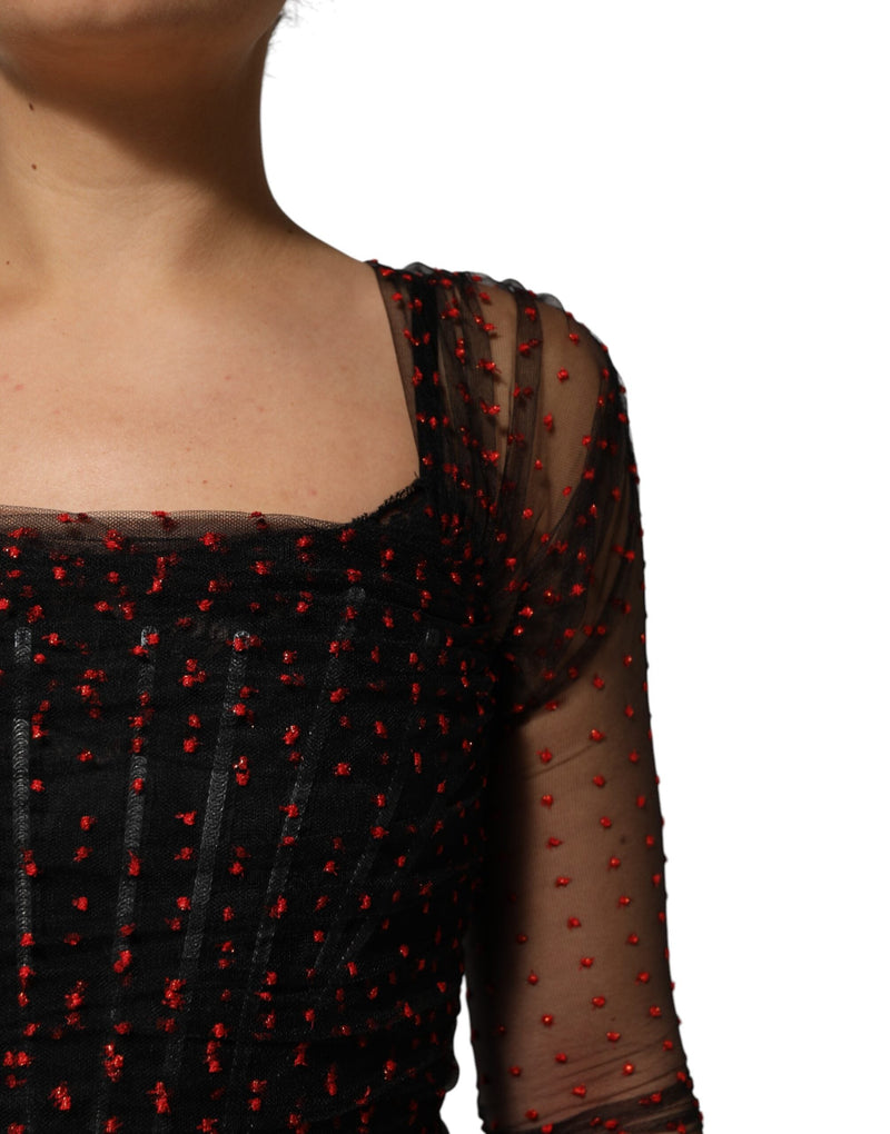 Black Lace Trim Long Sleeve Sheath Mini Dress Dolce & Gabbana