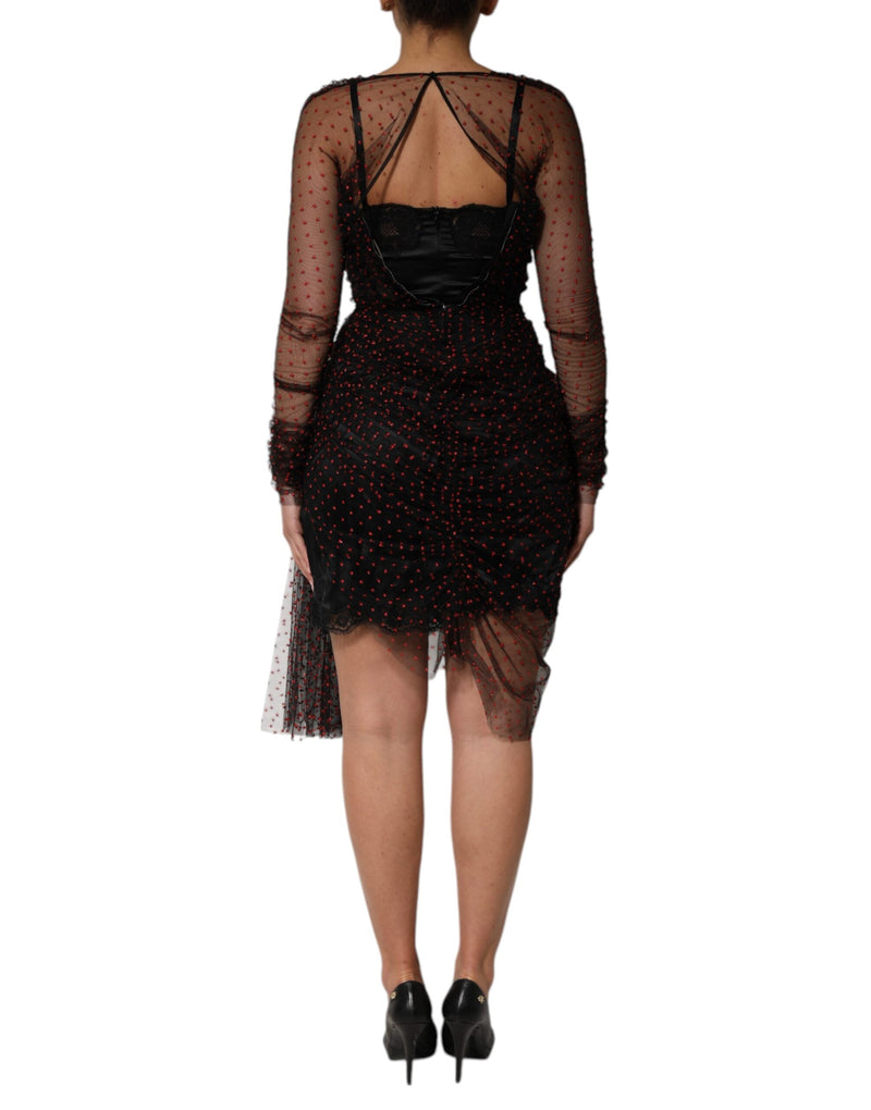 Black Lace Trim Long Sleeve Sheath Mini Dress Dolce & Gabbana