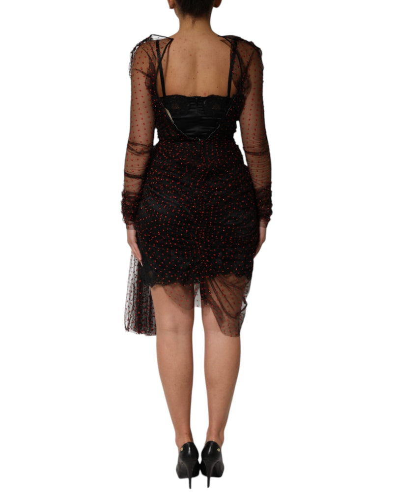 Black Lace Trim Long Sleeve Sheath Mini Dress Dolce & Gabbana
