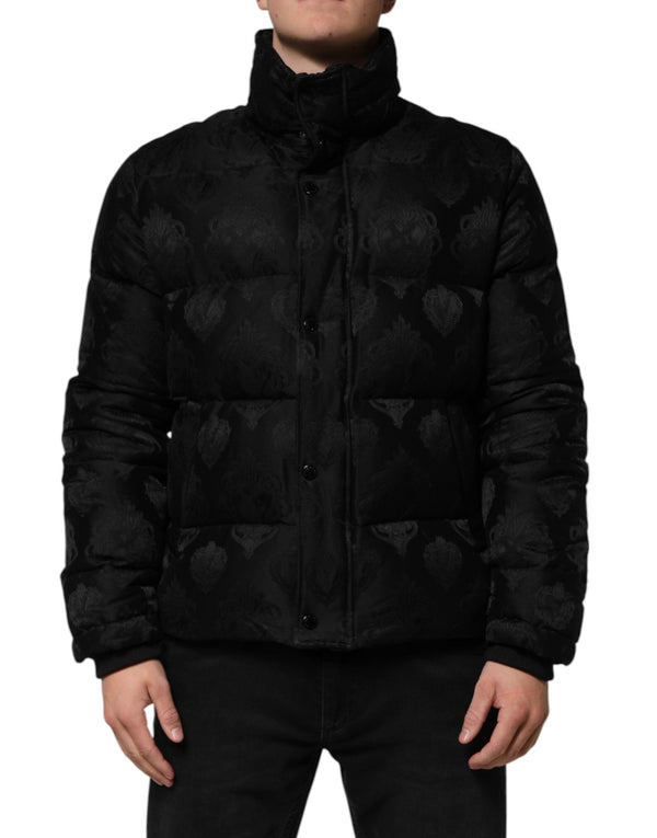 Black Jacquard Quilted Puffer Bomber Jacket Dolce & Gabbana