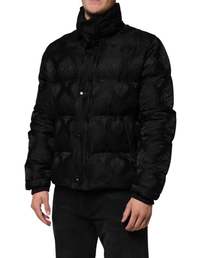 Black Jacquard Quilted Puffer Bomber Jacket Dolce & Gabbana