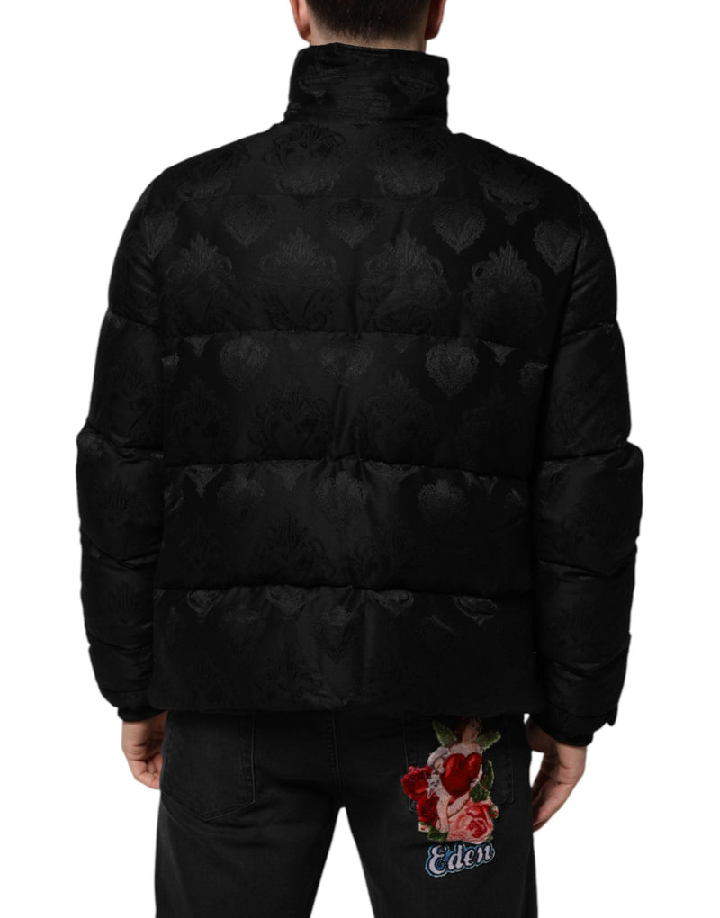 Black Jacquard Quilted Puffer Bomber Jacket Dolce & Gabbana
