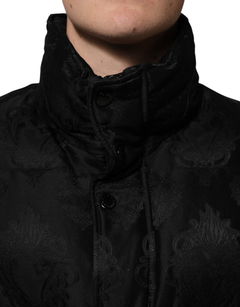 Black Jacquard Quilted Puffer Bomber Jacket Dolce & Gabbana
