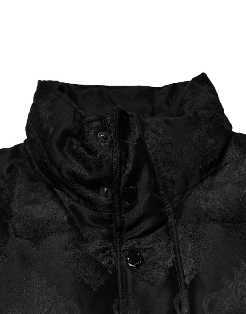 Black Jacquard Quilted Puffer Bomber Jacket Dolce & Gabbana