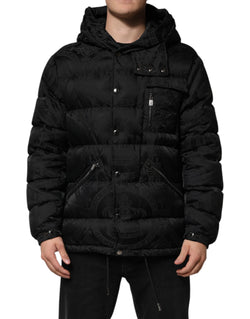Black Jacquard Quilted Puffer Hooded Jacket Dolce & Gabbana