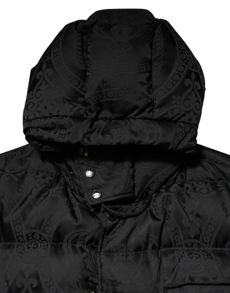 Black Jacquard Quilted Puffer Hooded Jacket Dolce & Gabbana