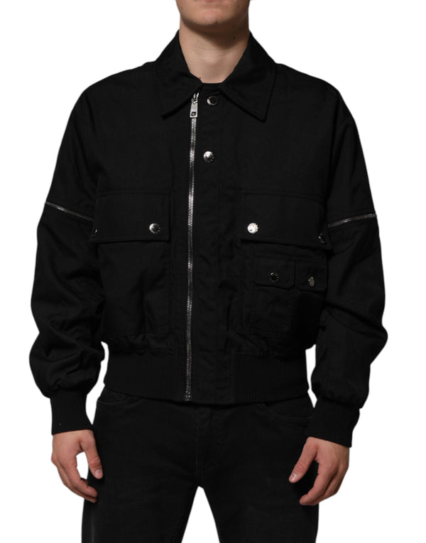 Black Patch Pocket Full Zip Bomber Jacket Dolce & Gabbana