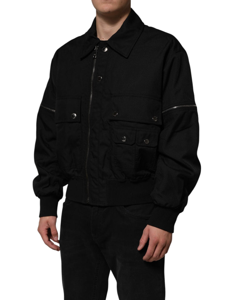 Black Patch Pocket Full Zip Bomber Jacket Dolce & Gabbana