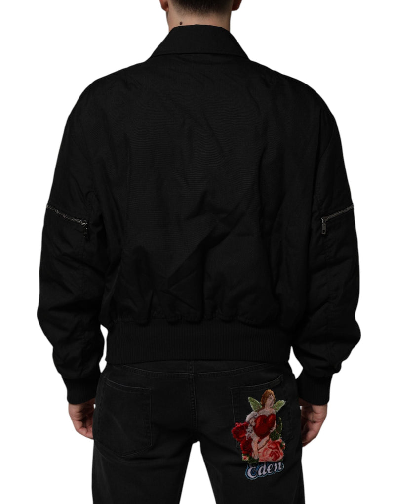 Black Patch Pocket Full Zip Bomber Jacket Dolce & Gabbana