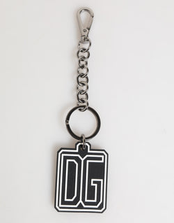 Black White DG Rubber Logo Silver Men Keychain Keyring Dolce & Gabbana