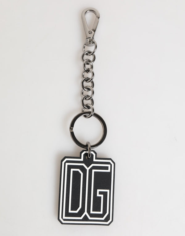 Black White DG Rubber Logo Silver Men Keychain Keyring Dolce & Gabbana