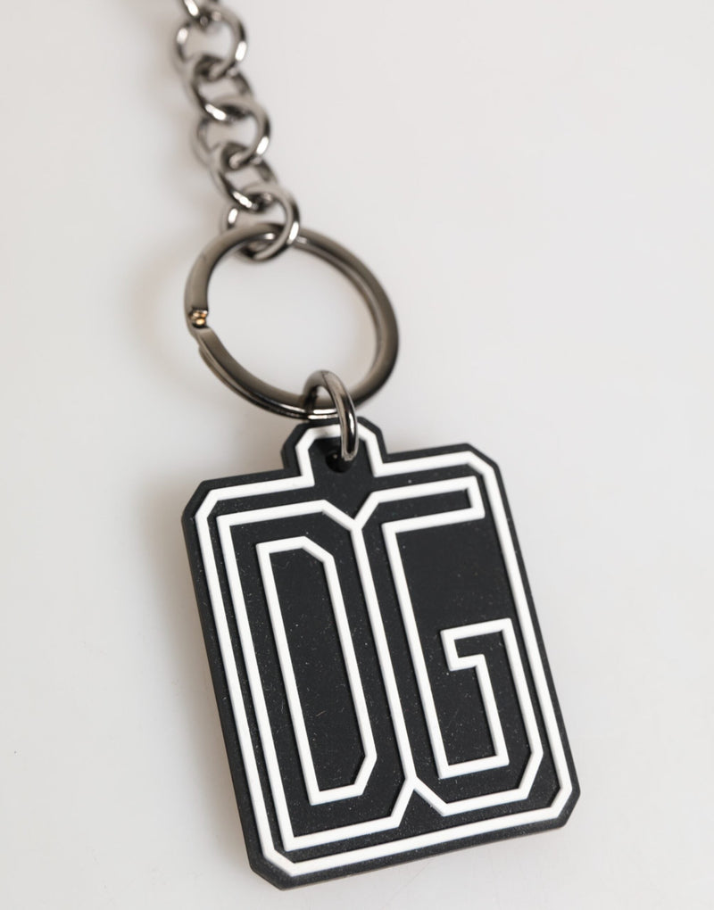 Black White DG Rubber Logo Silver Men Keychain Keyring Dolce & Gabbana
