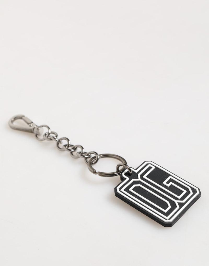 Black White DG Rubber Logo Silver Men Keychain Keyring Dolce & Gabbana