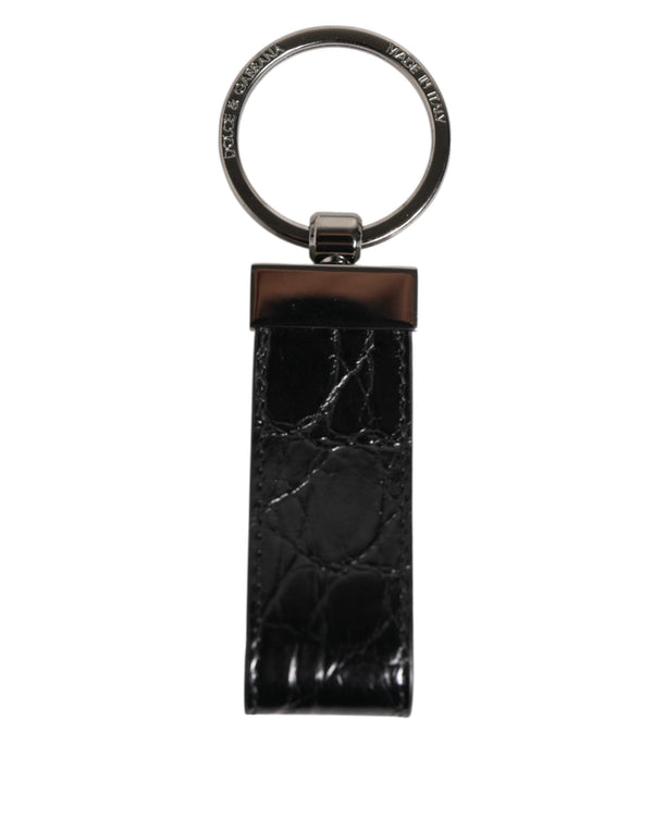 Black Leather Logo Metal Ring Keychain Holder Men Keyring Dolce & Gabbana